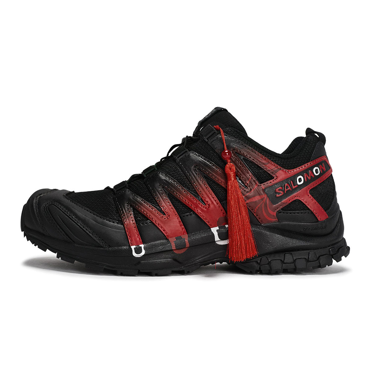 Salomon XA Pro 3D La Yaute × 811 Manufacturing CNY Limited Edition Unisex Outdoor Shoes – Black, Red & Silver with Tassel Detail